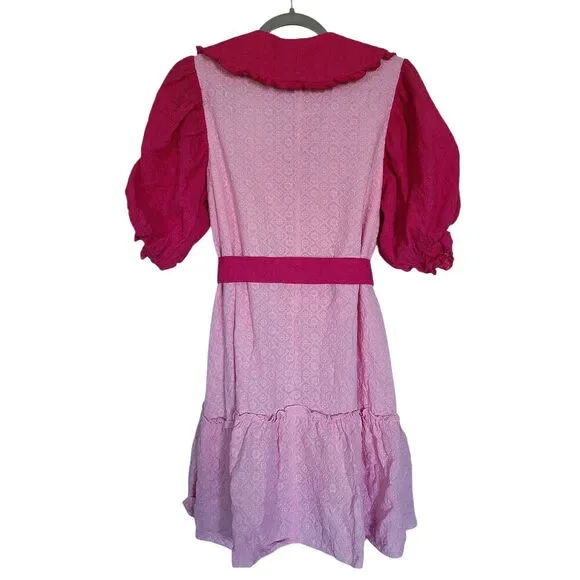 Julyliebe Embroidered Multicolor Pink Puff Sleeve Mini Dress Size Medium - Picture 4 of 7